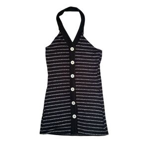 Black & Simver Striped Halter Mini Dress